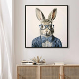 Gallery Wrapped Canvas Wall Art - Dapper Bunny in Tailored Cobalt Blue Suit, Modern Animal Portrait W3374P324198