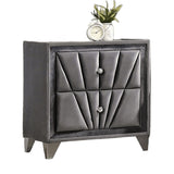 Fully Upholstered Frame 1pc Nightstand Gray Fabric Crystal-like Acrylic Knobs Glass Top Chrome Legs B011P321012