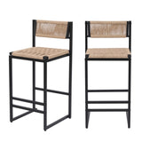 Kitchen Bar Stools with Footrest Set of 2 Paper Rope Weave Dining Chairs Counter Height Barstool W1757P254841