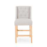 Vienna Contemporary Fabric Tufted Wingback 27 Inch Counter Stools, Set of 2, Light Gray, Natural 64853.00LGRY