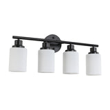 Modern 4-Light Vanity Bathroom Mirror Light, Frosted White Glass with Black Iron Frame, Contemporary W1340P206693