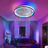 19 Inch RGB Dimmable Led Enclosed Ceiling Fan with Light Flush Mount Bladeless 6 Speed Remote W934P262275