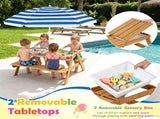 3-in-1 Kids Picnic Table with Adjustable Umbrella, Fir Wood Outdoor Activity Table Set with 27708092