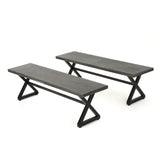 ZNTS Outdoor Aluminum Dining Benches with Steel Frame, 2-Pcs Set, Grey / Black 61625.00BGRY