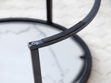 Set 2 Coffee Table Nesting White and gray top Black Frame Circular Round and Marble Pattern Wooden 68840643