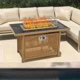 K&K 43" Propane Gas Fire Pit Table, 60000 BTU Rectangular Open Weave Wicker Fire Pit with Glass Wind N707P210158Z
