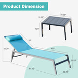 ZNTS Patio Chaise Lounge Set, 3 Pieces Aluminum Adjustable Pool Lounge Chairs Textilene Sunbathing W1859P225800