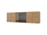 Natural Oak Wall Cabinet Kitchen in Melamine with 4-Door and Glass Storage B062P290290