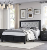1pc Modern King Panel Bed with Headboard Lighting Black Finish Faux Leather Gray Upholstery Button B011P244361