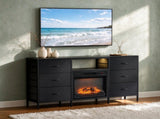 Black Fireplace TV Stand, 147.32*30*79.4cm, Embossed MDF with Melamine Finish, 6 Fabric Drawers 1 91123694