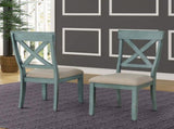 Prato Wood Cross Back Upholstered Dining Chairs, Set Of 2, Antique Blue T2574P164552