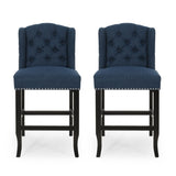 Vienna Contemporary Fabric Tufted Wingback 27 Inch Counter Stools, Set of 2, Navy Blue and Dark 64855.00NBLU