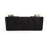 Button Tufted Sofa Finished with Velvet Fabric and Gold Accent in Black B00961118