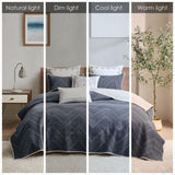 3 Piece Embroidered Cotton Quilt Set Navy King/Cal King B03596540
