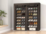 Double Row 10-Tier Non-Woven Fabric Shoe Cabinet with Iron Pipes and Plastic Components, Brown 47364697