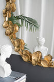 35" Round Metal Wall Mirror with Golden Leaf Accents, Modern Decor Mirror for Living Room Entryway W2078135190