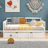 Full Size Daybed Wood Bed with Twin Size Trundle,White WF295131AAK
