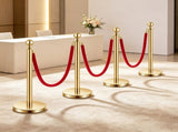 8Pcs Gold Stanchions & Red Velvet Ropes Set, Stainless Steel Posts with Hollow Base, Crowd Control 86314001
