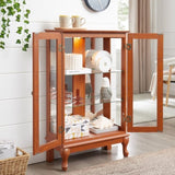 2 Doors Curio Cabinet with Tempered Glass Doors, Curio Cabinets with Mirrored Back Panel and W2275P300143