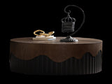 30.31" Round Coffee Table Handcrafted Relief Sturdy Pedestal Wooden Tea Table for Living Room no W3081P357841