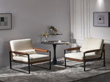 Single Iron Frame Chair Soft Cover Beige Brown Honeycomb Leather Armrest Frame Indoor Leisure Chair 76471103
