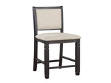 Beautiful Black Finish Wooden Counter Height Chairs 2pcs Set Beige Color Textured Fabric Upholstered B01155796