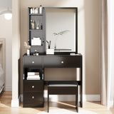 ZNTS Small Space Left Drawer Desktop Vanity Table + Cushioned Stool, Extra Large Right sliding mirror, W936P176490