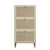Rattan 3 Door Shoe Rack, Freestanding Modern Shoe Storage Cabinet, for Entryway W688P211253