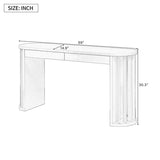 U_Style 59-inch Long Console Table,Oak Veneer Sofa Table,Curved and Straight Line Design,Behind the N711P290711B