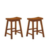 ZNTS Casual Dining 24-inch Counter Height Stools 2pc Set Saddle Seat Solid Wood Oak Finish Home Furniture B01151972