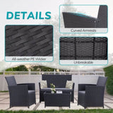 4 Piece Outdoor PE Wicker Furniture Set, Patio Black Rattan Sectional Sofa Couch with Washable T2712P306832
