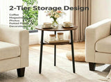2-Tier Round Side End Table with Storage Shelf, Heavy Duty Metal Frame Adjustable Foot Pads 115 LBS 04241294