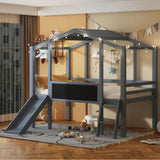 Twin Size Loft Bed with Ladder and Slide, House Bed with Blackboard and Light Strip on the Roof, WF324323AAE