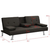 Sofa Bed with Armrest two holders WOOD FRAME, STAINLESS LEG, FUTON BROWN PVC,DARK BROWN W2297P284141