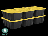 Large Storage Bin, 27 Gallon Durable Plastic Storage Tote with Snap-On Lid, Black and Yellow, 6 Pack 20211867