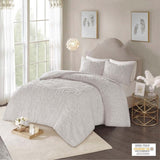 3-Piece Tufted Cotton Chenille Medallion Comforter Set Grey Full/Queen B03597077