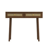 ZNTS Bohemian Table, 2 Natural Rattan drawers in Walnut B064P191195