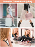 ZNTS Portable Makeup Case with LED Mirror Travel Makeup Bag Cosmetic Organizer Box with Locks, Brush W1550P163304