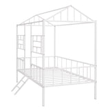 Metal House Bed Frame Twin Size with Slatted Support No Box Spring Needed White 77841896