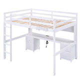 ZNTS Full Size Loft Bed with Desk, Cabinets, Drawers and Bedside Tray, Charging Station, White 26218691