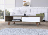 Dark Brown and White 1-Drawer 1-Shelf Rectangle Coffee Table B06280717