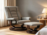 Faux Leather Reclining Chair, Tufted Back & Wood Frame, Manual Recliner, Gray 11930675