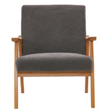 ZNTS Solid Wood Armrest Teddy Velvet Simple Single Indoor Lounge Chair Backrest Dark Grey 21905231