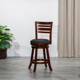 24" Counter Height Slat Back Swivel Stool, Cherry Finish, Charcoal Fabric Seat B04660686