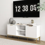 Modern TV Stand with Wave-Design Doors, Open Shelf & Adjustable Shelf - Stylish and Functional for W3151P288928