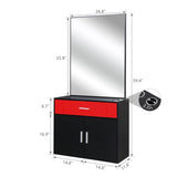 15% E0 chipboard linen top 1 drawer 1 door with mirror Salon cabinet black and redSame code 96936352