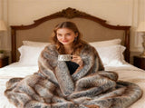 Brown Taupe 780GSM Faux Fox Fur Throw Blanket 60"x80" Double-Sided PV Fleece Lined Blanket 63194343