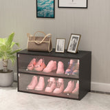 ZNTS Black Glass Door Shoe Box Shoe Storage Cabinet For Sneakers With RGB Led Light W132052897