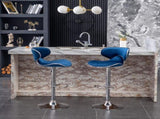 Masaccio Velvet Upholstered Adjustable Swivel Barstool, Set of 2, Blue T2574P164844