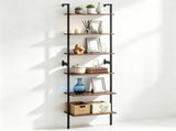 6Tier Freestanding Ladder Bookshelf, Metal Frame Storage Shelf, Rustic Brown Open Display Rack for 21042841